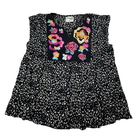 Savanna Jane Tunic Top Size 3X Leopard‎ Print Embroidered Floral Flowy Bohemian - Picture 1 of 6